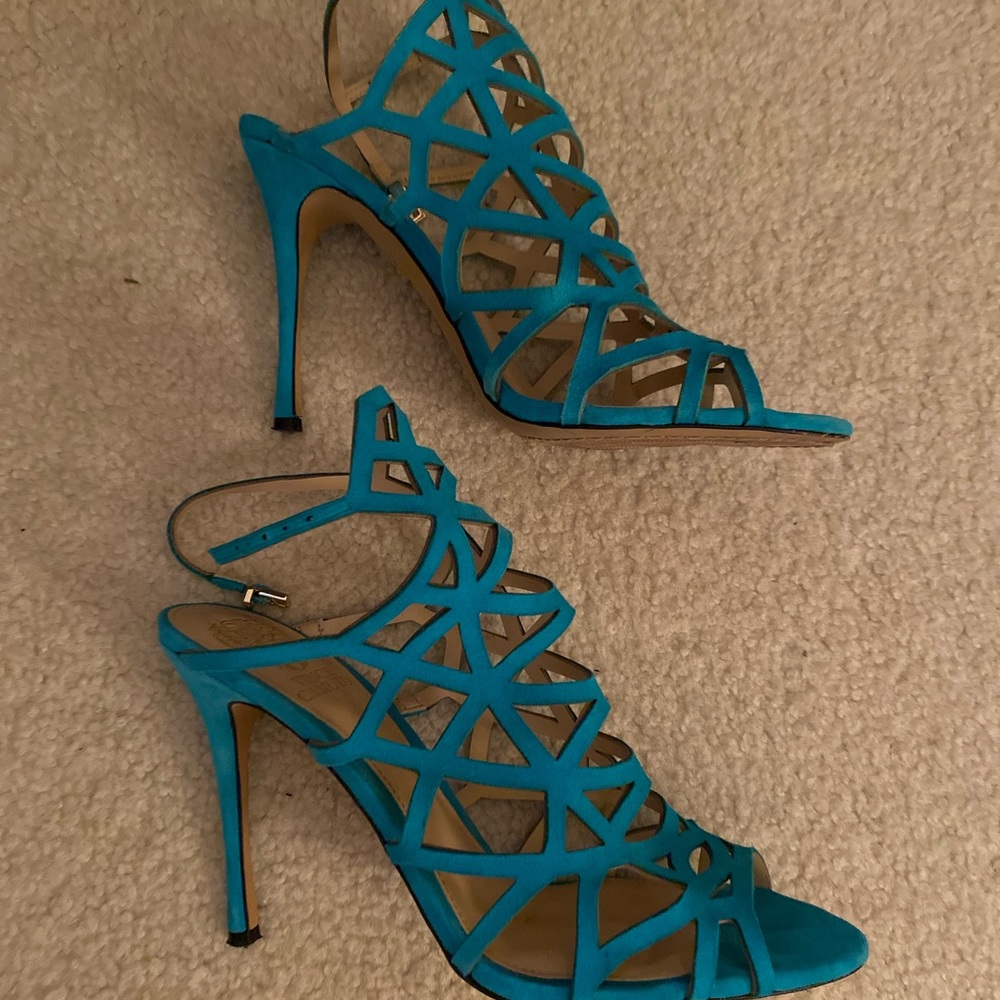 Strappy blue heels